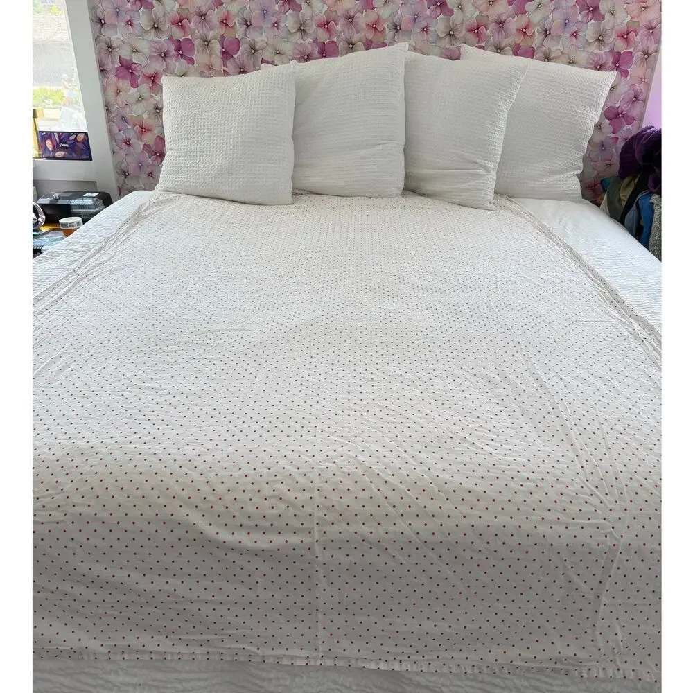 Royale Twin Flat Sheet Red Polka Dot 100% Cotton White Bedding Cottagecore Sheet